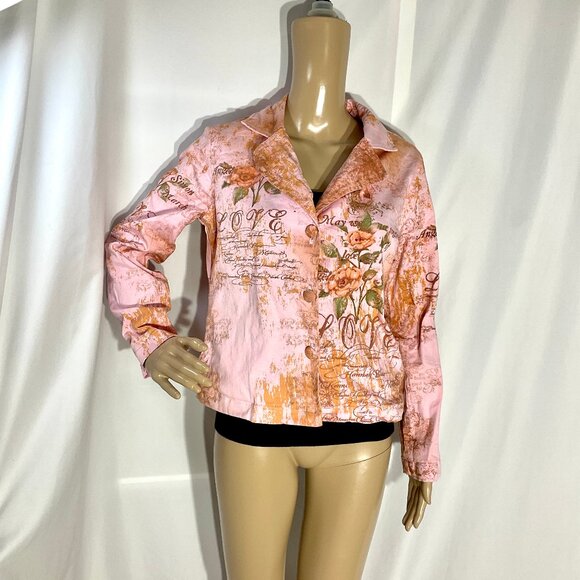 Pink Printed Sz S Button Up Jean Jacket Daniel Benjamin - Picture 4 of 12